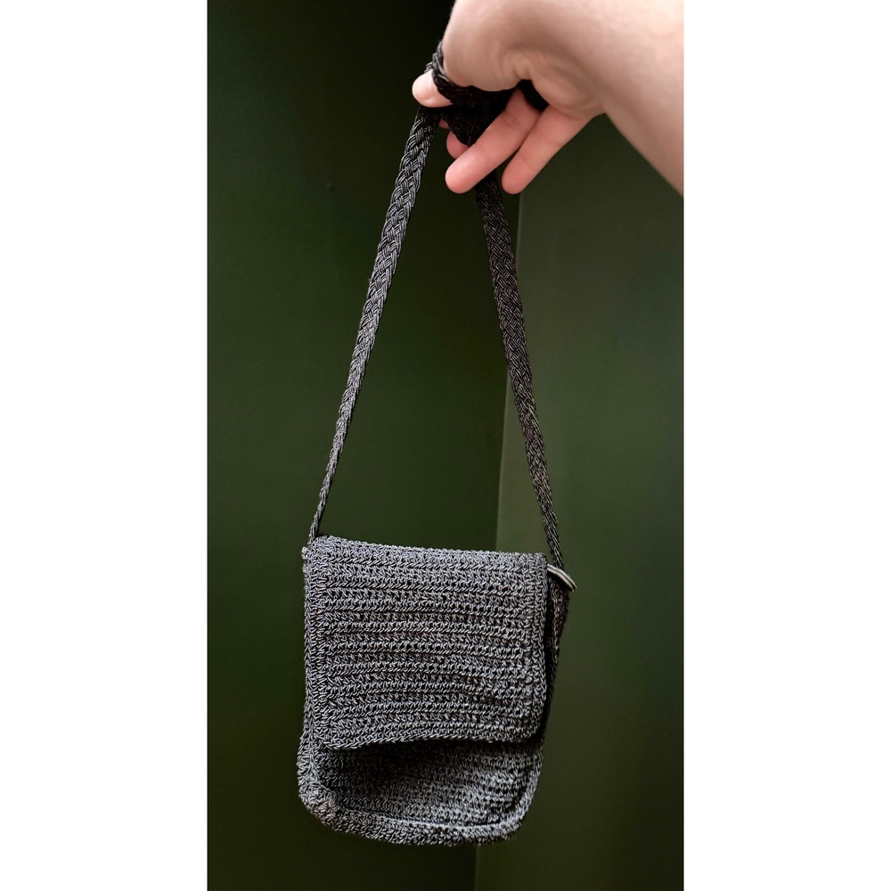 Y2K Faded Glory‎ Black Crochet Crossbody Bag Woven Small Purse